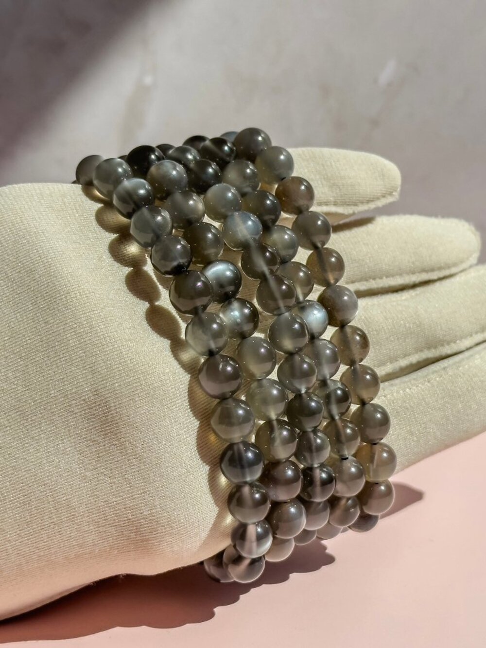 Grey Moonstone Beaded Bracelet (Bead size: 7mm-8mm)